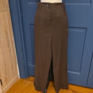 Brooks Brothers Stretch Brown Wide Leg Linen Pants Pockets Belt Loops Sz 6